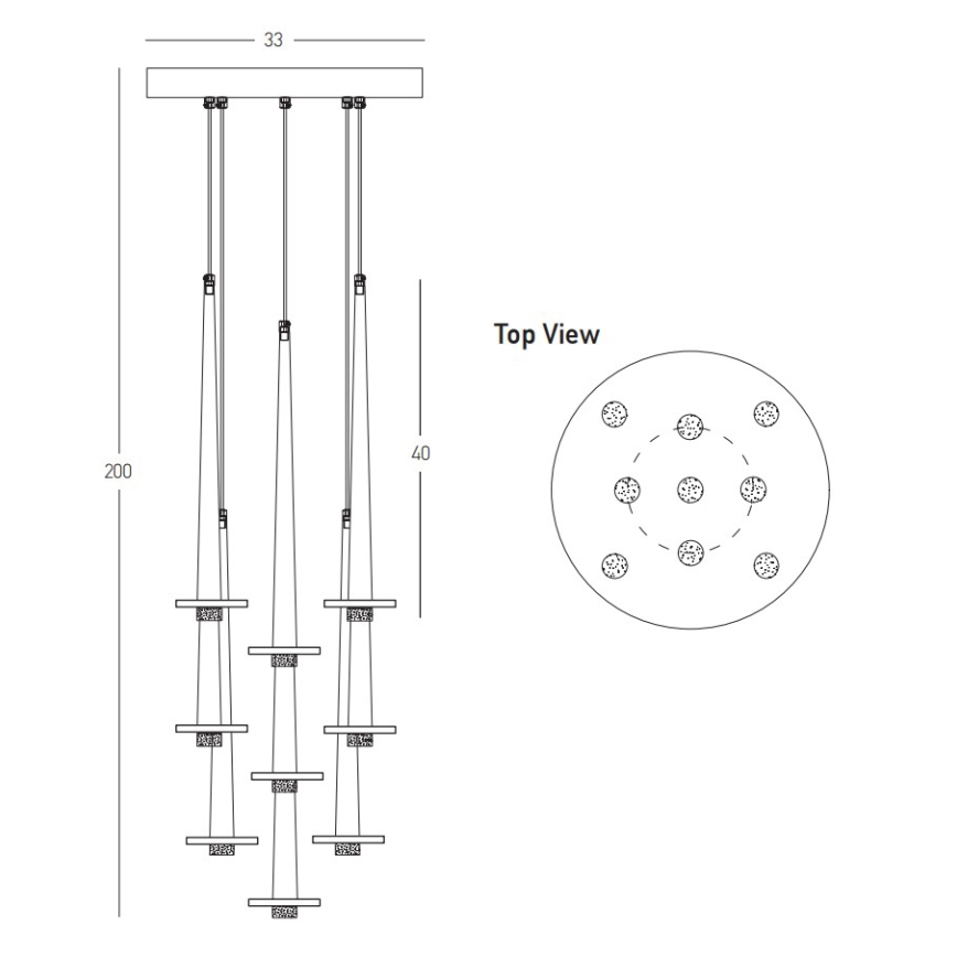 Zambelis 22113 - Dimbare LED hanglamp aan een koord 9xLED/3W/230V CRI90 zwart