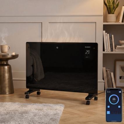 ZEVENTI - Convecteur/radiateur électrique mural intelligent avec écran LCD 1000/2000W/230V Wi-Fi noir