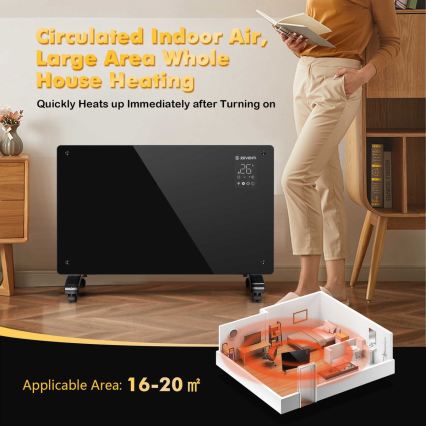 ZEVENTI - Convecteur/radiateur électrique mural intelligent avec écran LCD 1000/2000W/230V Wi-Fi noir
