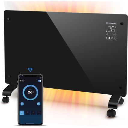 ZEVENTI - Convecteur/radiateur électrique mural intelligent avec écran LCD 1000/2000W/230V Wi-Fi noir