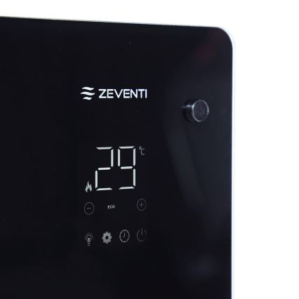 ZEVENTI - Convecteur/radiateur électrique mural intelligent avec écran LCD 1000/2000W/230V Wi-Fi noir