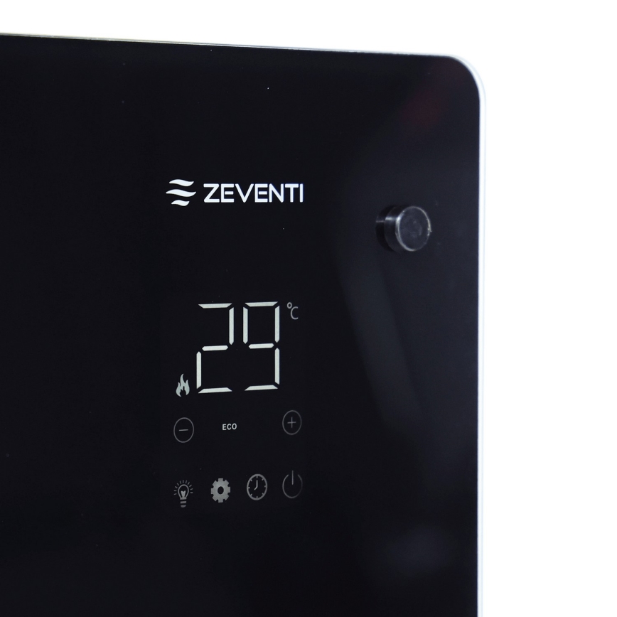 ZEVENTI - Convecteur/radiateur électrique mural intelligent avec écran LCD 1000/2000W/230V Wi-Fi noir