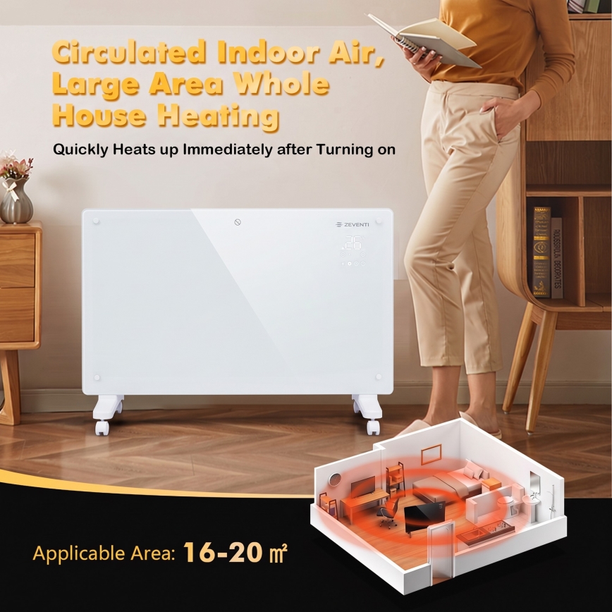 ZEVENTI - Radiateur électrique mural intelligent/convecteur avec écran LCD 1000/2000W/230V Wi-Fi blanc