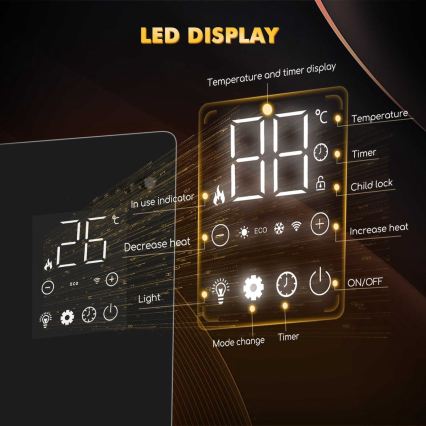 ZEVENTI - Radiateur électrique mural intelligent/convecteur avec écran LCD 1000/2000W/230V Wi-Fi blanc