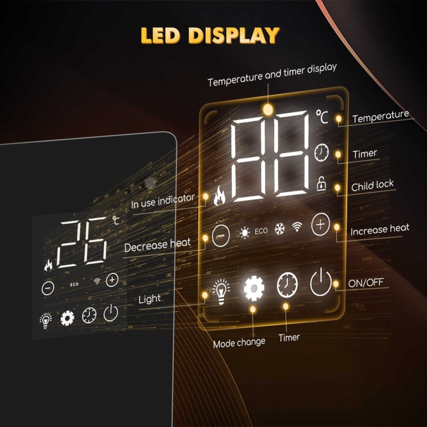 ZEVENTI - Radiateur électrique mural intelligent/convecteur avec écran LCD 1000/2000W/230V Wi-Fi blanc