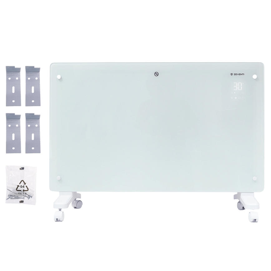 ZEVENTI - Radiateur électrique mural intelligent/convecteur avec écran LCD 1000/2000W/230V Wi-Fi blanc