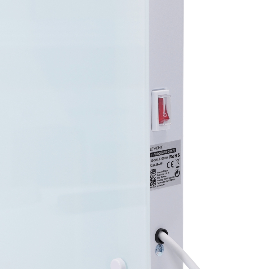 ZEVENTI - Radiateur électrique mural intelligent/convecteur avec écran LCD 1000/2000W/230V Wi-Fi blanc