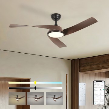 ZEVENTI - LED-dimbare plafondventilator AERYS LED/24W/230V 3000/4000/6000K Wi-Fi Tuya zwart/walnoot + afstandsbediening