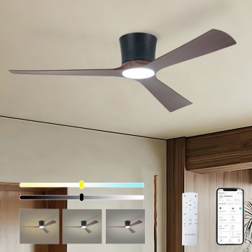 ZEVENTI - LED dimbare plafondventilator AUREX LED/24W/230V 3000/4000/6000K Wi-Fi Tuya zwart/walnoot + afstandsbediening