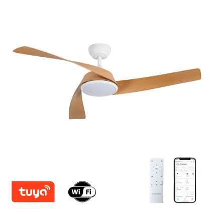 ZEVENTI - LED dimbare plafondventilator AERYS LED/24W/230V 3000/4000/6000K Wi-Fi Tuya wit/eiken + afstandsbediening