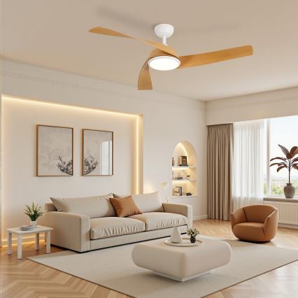 ZEVENTI - LED dimbare plafondventilator AERYS LED/24W/230V 3000/4000/6000K Wi-Fi Tuya wit/eiken + afstandsbediening