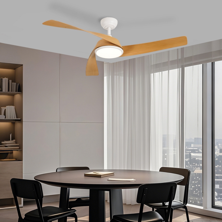 ZEVENTI - LED dimbare plafondventilator AERYS LED/24W/230V 3000/4000/6000K Wi-Fi Tuya wit/eiken + afstandsbediening
