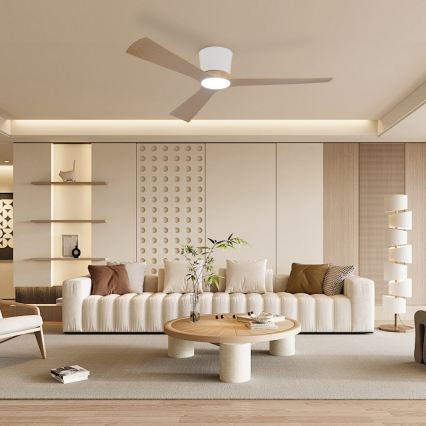 ZEVENTI - LED-dimbare plafondventilator AUREX LED/24W/230V 3000/4000/6000K Wi-Fi Tuya wit/eiken + afstandsbediening