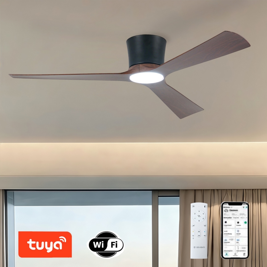 ZEVENTI - Dimbare LED-plafondventilator AUREX LED/24W/230V 3000/4000/6000K Wi-Fi Tuya zwart/walnoot + afstandsbediening