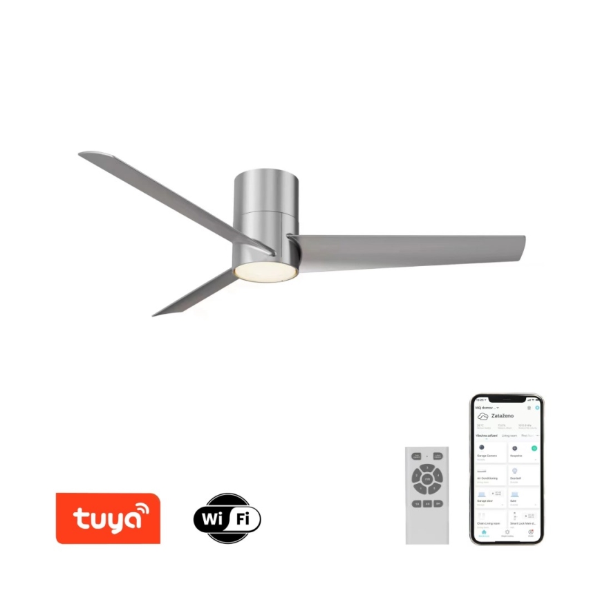 ZEVENTI - LED-plafondventilator BARROSA LED/18W/230V 3000/4000/6000K Wi-Fi Tuya mat chroom + afstandsbediening