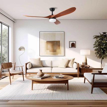 ZEVENTI - LED-plafondventilator GINOSA LED/18W/230V 3000/4000/6000K Wi-Fi Tuya zwart/eiken + afstandsbediening