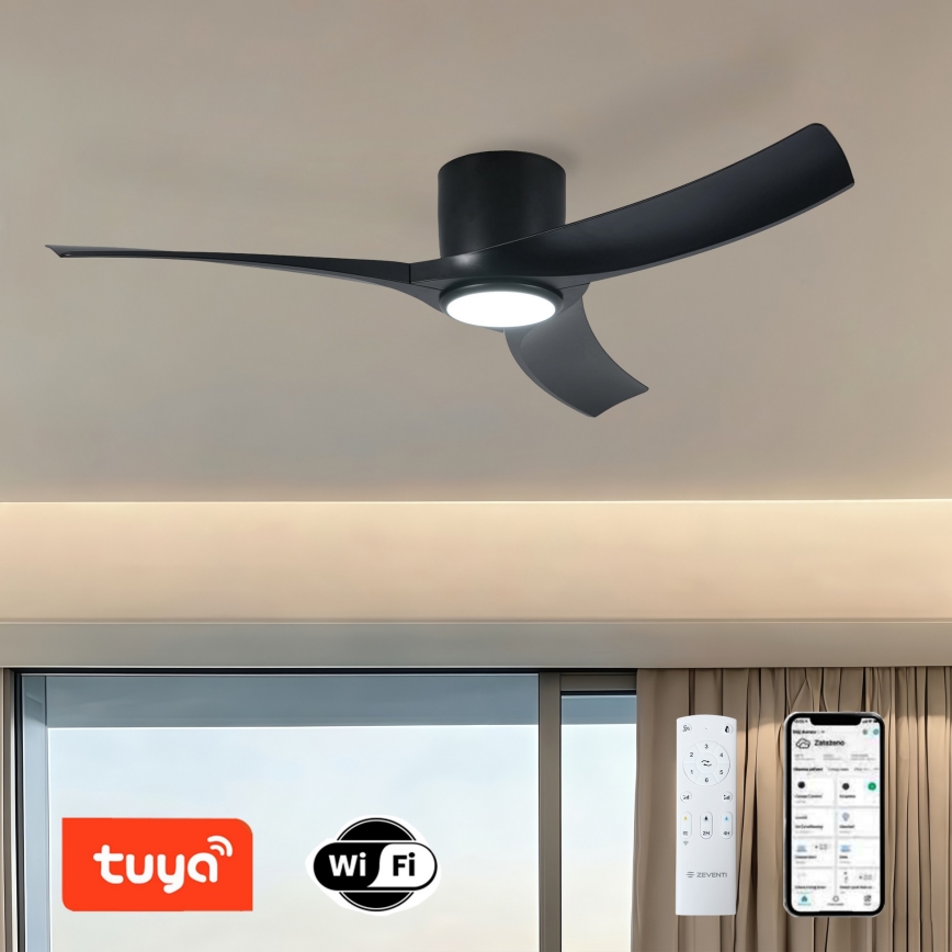 ZEVENTI - Dimbare LED-plafondventilator ORBITO LED/24W/230V 3000/4000/6000K Wi-Fi Tuya zwart + afstandsbediening
