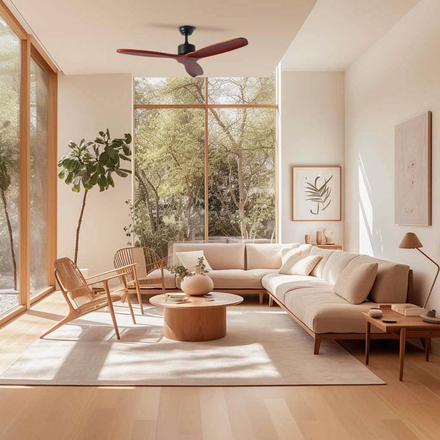 ZEVENTI - Plafondventilator CUENCA Wi-Fi Tuya zwart/eiken + afstandsbediening