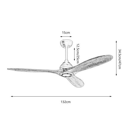 ZEVENTI - Plafondventilator LAURIA Wi-Fi Tuya zwart/eiken + afstandsbediening