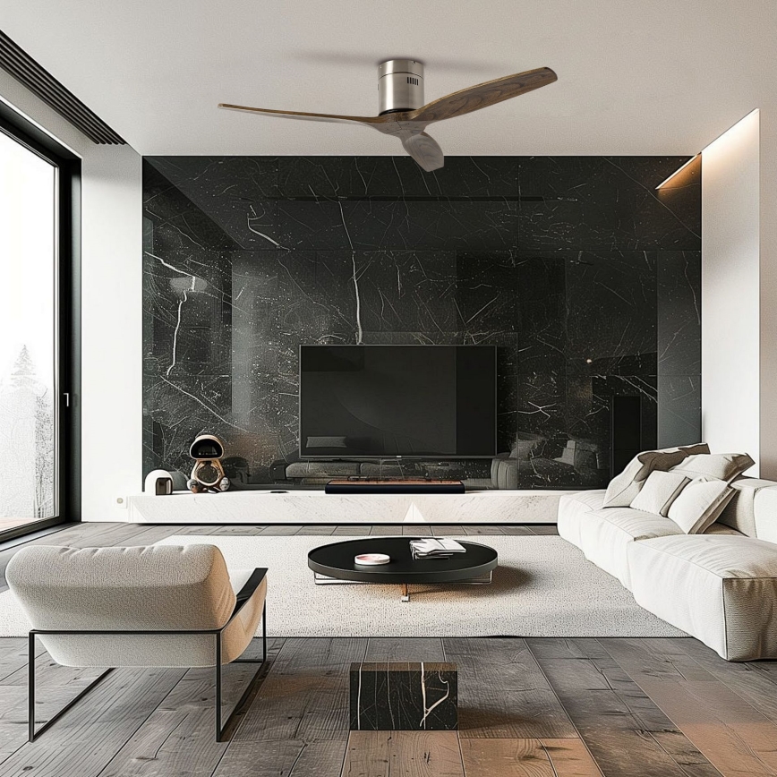 ZEVENTI - Plafondventilator SPELLO Wi-Fi Tuya mat chroom/eiken + afstandsbediening