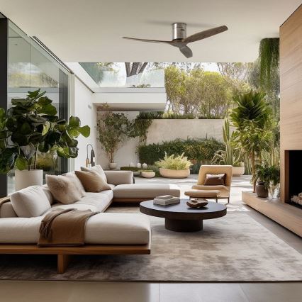 ZEVENTI - Plafondventilator SPELLO Wi-Fi Tuya mat chroom/eiken + afstandsbediening