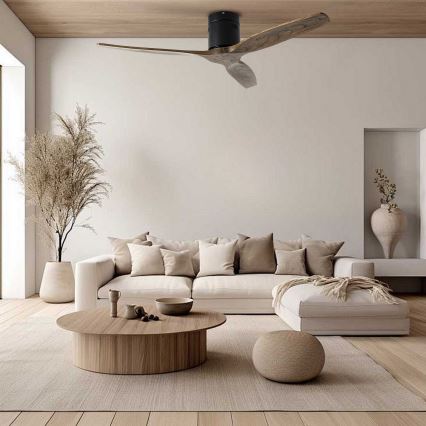 ZEVENTI - Plafondventilator SPELLO Wi-Fi Tuya zwart/eiken + afstandsbediening