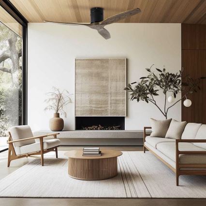 ZEVENTI - Plafondventilator SPELLO Wi-Fi Tuya zwart/eiken + afstandsbediening