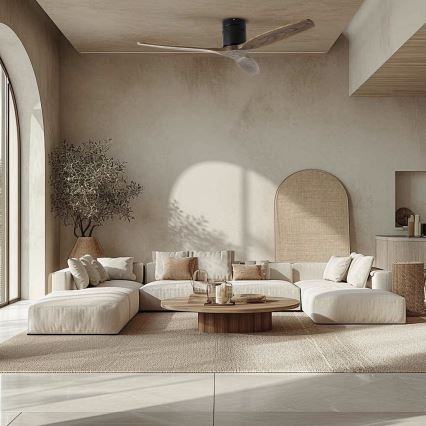 ZEVENTI - Plafondventilator SPELLO Wi-Fi Tuya zwart/eiken + afstandsbediening