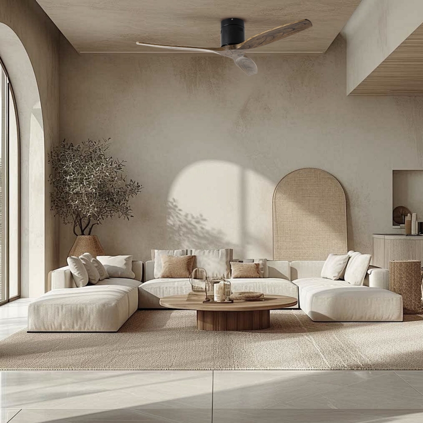 ZEVENTI - Plafondventilator SPELLO Wi-Fi Tuya zwart/eiken + afstandsbediening