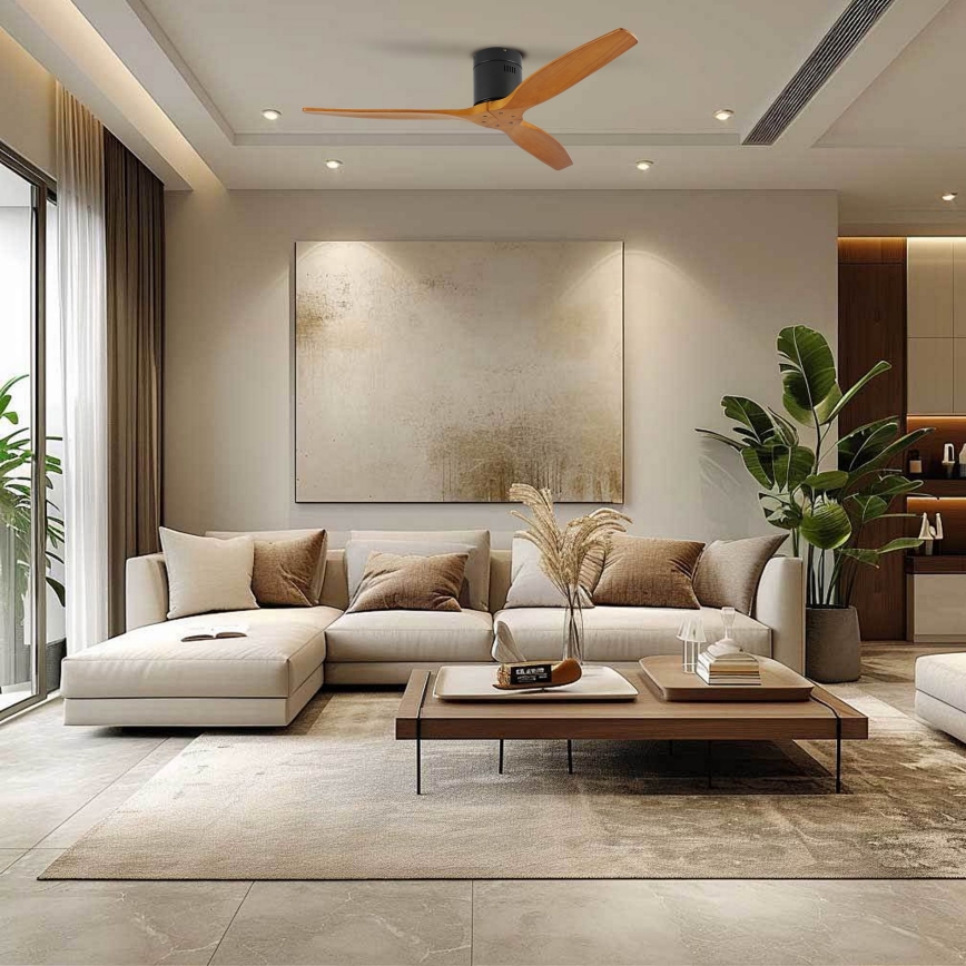 ZEVENTI - Plafondventilator SPELLO Wi-Fi Tuya zwart/eiken + afstandsbediening