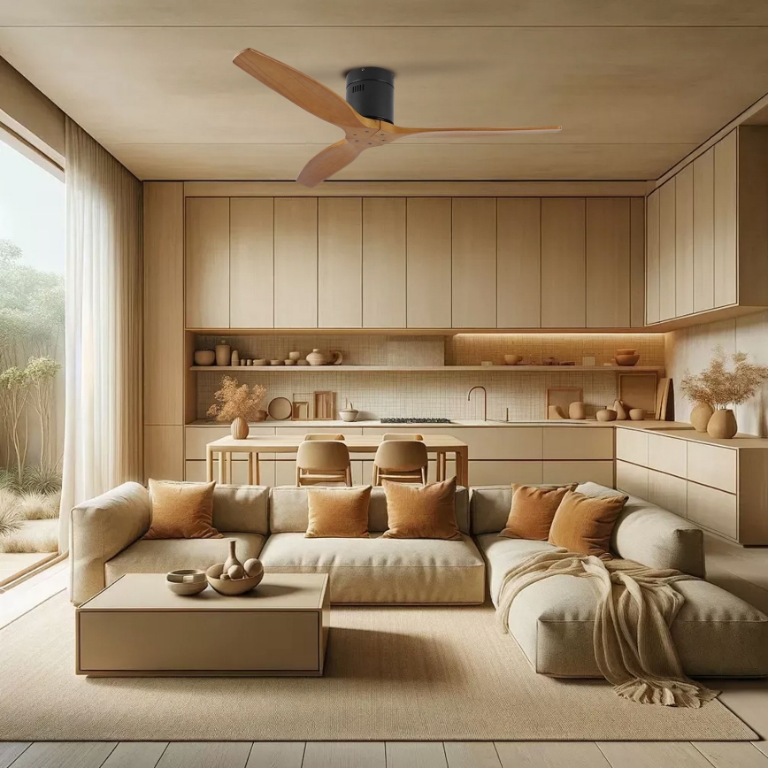 ZEVENTI - Plafondventilator SPELLO Wi-Fi Tuya zwart/eiken + afstandsbediening