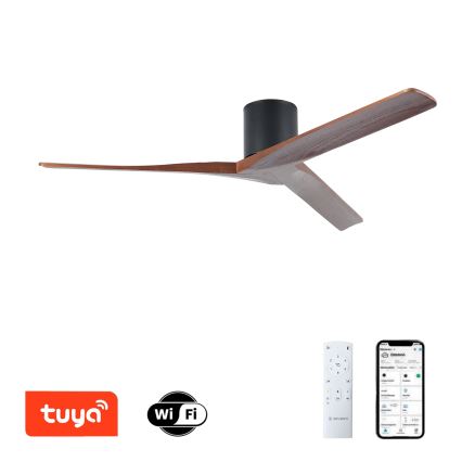 ZEVENTI - Plafondventilator VELLON Wi-Fi Tuya zwart/walnoot + afstandsbediening
