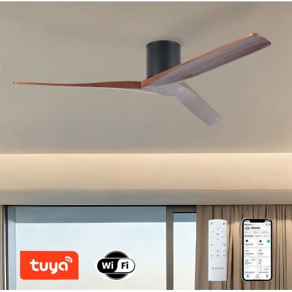 ZEVENTI - Plafondventilator VELLON Wi-Fi Tuya zwart/walnoot + afstandsbediening