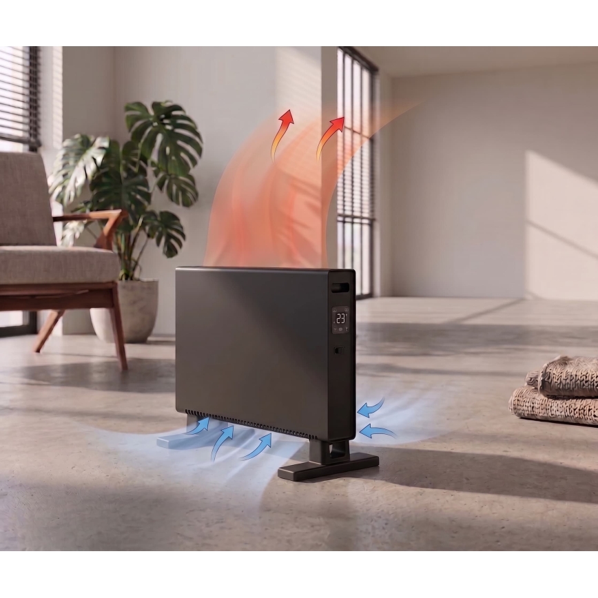 ZEVENTI - Radiateur/convecteur électrique avec écran LCD 1250/2000W/230V noir + télécommande