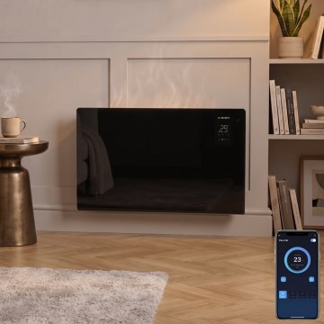 ZEVENTI - Slimme wandgemonteerde elektrische convector/directe verwarming met LCD-display 1000/2000W/230V Wi-Fi zwart