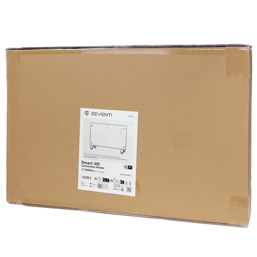 ZEVENTI - Slimme wandgemonteerde elektrische directe verwarming/convectorkachel met LCD-display 1000/2000W/230V Wi‑Fi wit