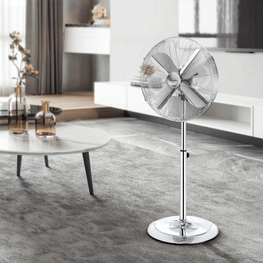ZEVENTI - Staande ventilator FLOW 50 W/230 V, Ø 45 cm, glanzend chroom