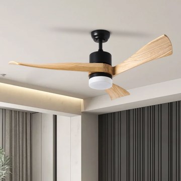 ZEVENTI - Ventilateur de plafond à intensité variable NATURITO LED/18W/230V 3000-6000K Wi-Fi Tuya noir/chêne + Télécommande