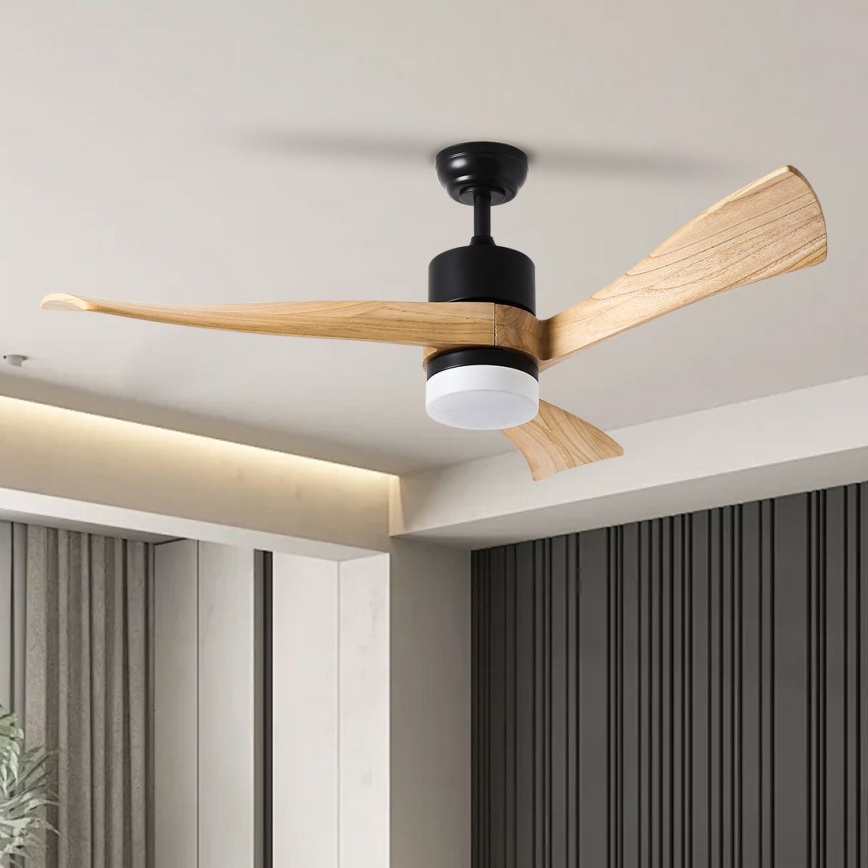 ZEVENTI - Ventilateur de plafond à intensité variable NATURITO LED/18W/230V 3000-6000K Wi-Fi Tuya noir/chêne + Télécommande