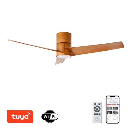 ZEVENTI - Ventilateur de plafond à intensité variable BARROSA LED/18W/230V 3000-6000K Wi-Fi Tuya marron + Télécommande