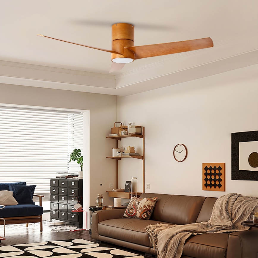 ZEVENTI - Ventilateur de plafond à intensité variable BARROSA LED/18W/230V 3000-6000K Wi-Fi Tuya marron + Télécommande