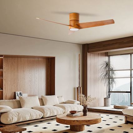 ZEVENTI - Ventilateur de plafond à intensité variable BARROSA LED/18W/230V 3000-6000K Wi-Fi Tuya marron + Télécommande