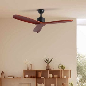 ZEVENTI - Ventilateur de plafond CUENCA Wi-Fi Tuya noir/chêne + Télécommande