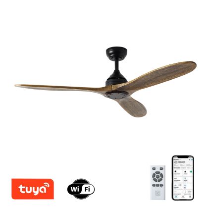 ZEVENTI - Ventilateur de plafond LAURIA Wi-Fi Tuya noir/chêne + Télécommande