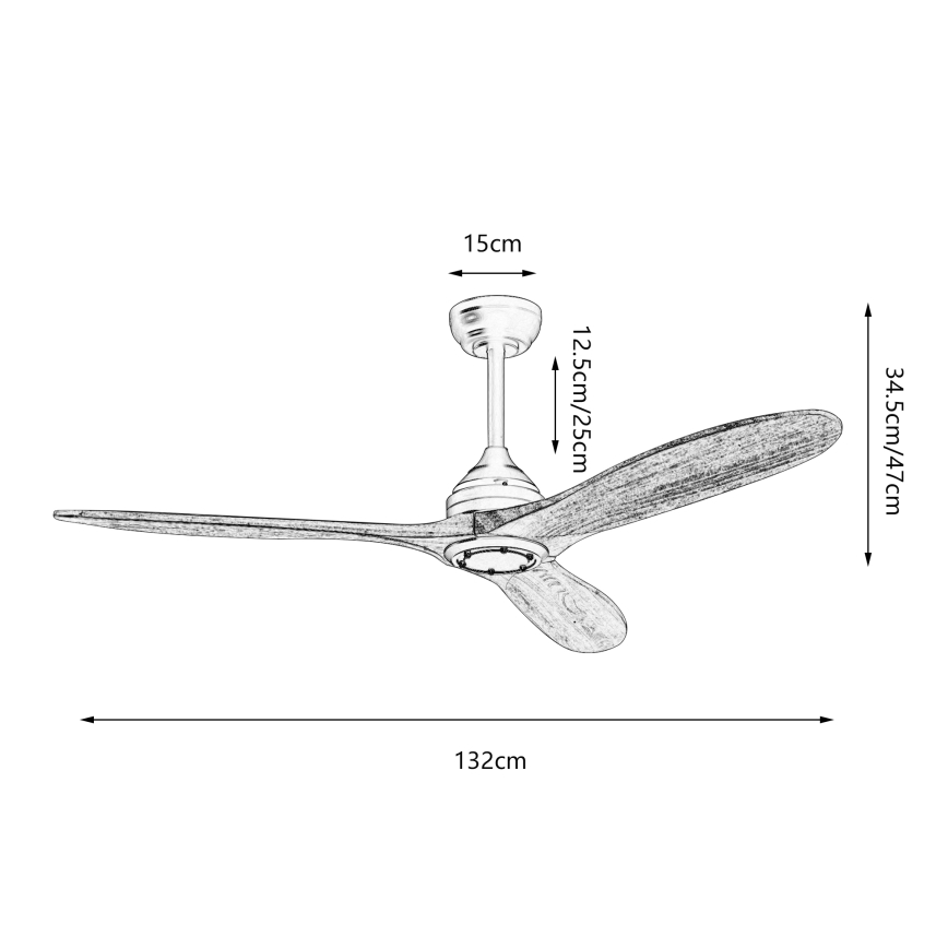 ZEVENTI - Ventilateur de plafond LAURIA Wi-Fi Tuya noir/chêne + Télécommande