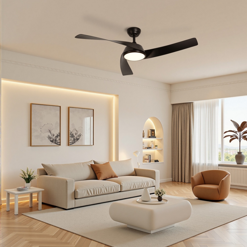 ZEVENTI - ventilateur de plafond LED dimmable AERYS LED/24W/230V 3000/4000/6000K Wi-Fi Tuya noir + télécommande