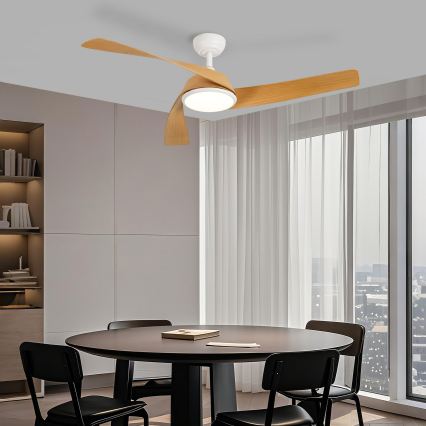 ZEVENTI - Ventilateur de plafond LED dimmable AERYS LED/24W/230V 3000/4000/6000K Wi-Fi Tuya blanc/chêne + télécommande