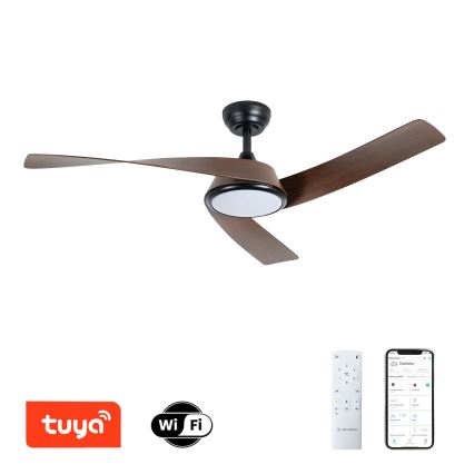 ZEVENTI - Ventilateur de plafond LED dimmable AERYS LED/24W/230V 3000/4000/6000K Wi-Fi Tuya noir/noyer + télécommande