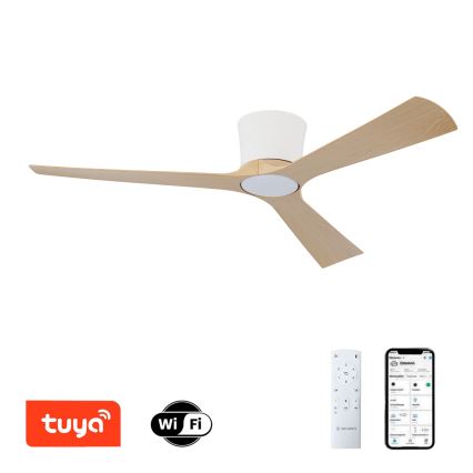 ZEVENTI - Ventilateur de plafond LED dimmable AUREX LED/24W/230V 3000/4000/6000K Wi-Fi Tuya blanc/chêne + télécommande