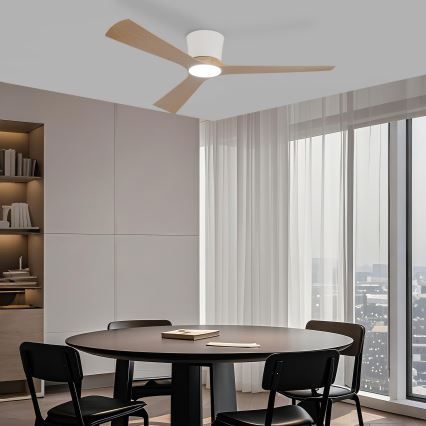 ZEVENTI - Ventilateur de plafond LED dimmable AUREX LED/24W/230V 3000/4000/6000K Wi-Fi Tuya blanc/chêne + télécommande